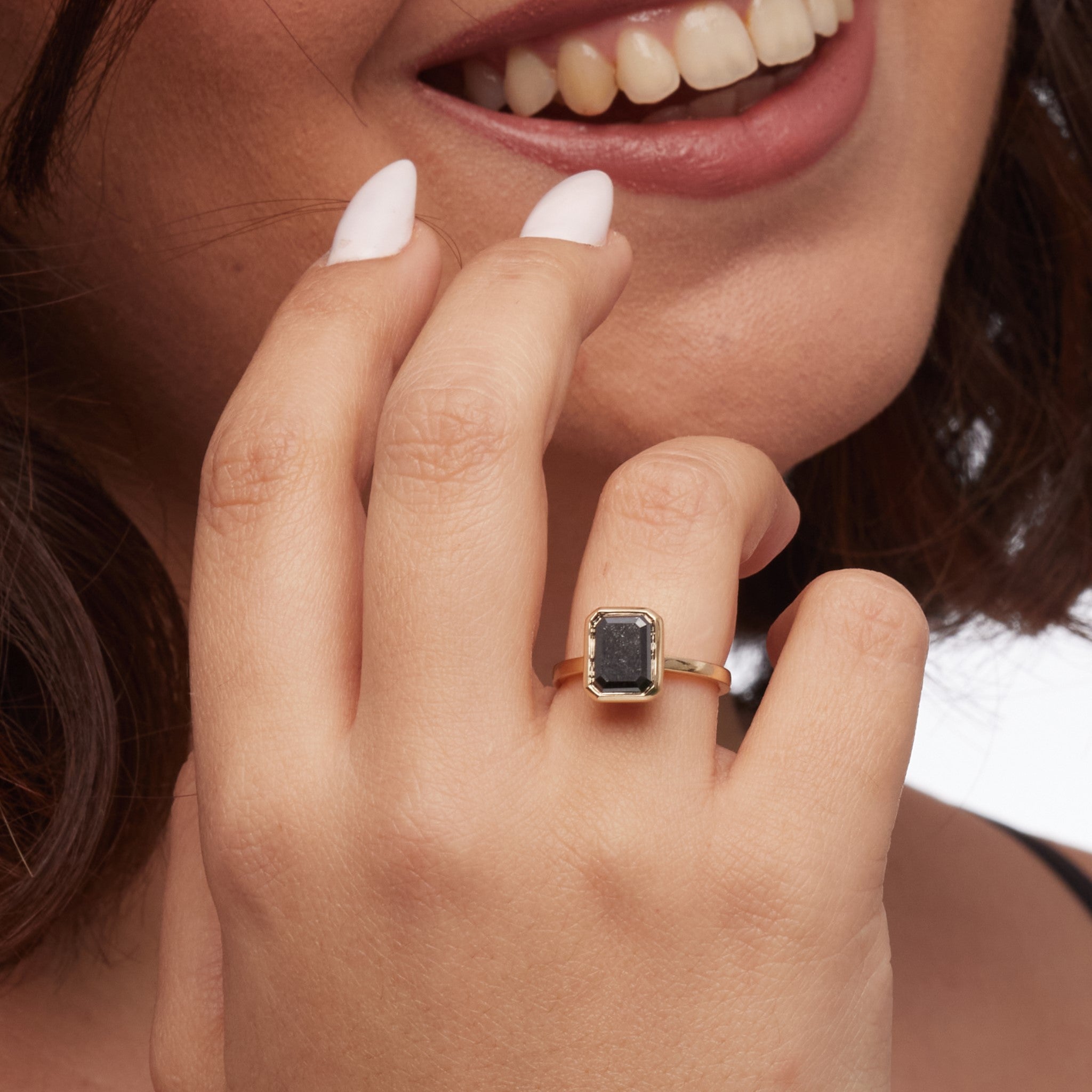 Bezel Natural Black Diamond Emerald Cut