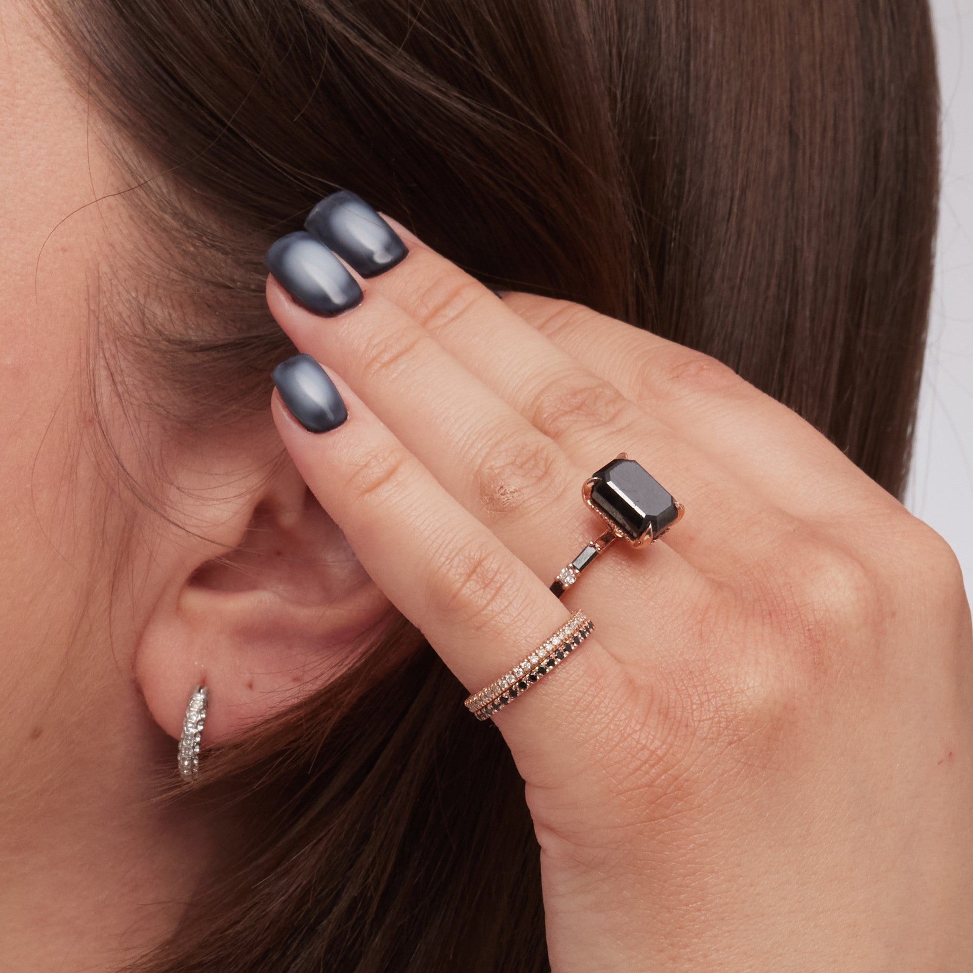 Unique Wedding Ring with  Cut Natural Black Diamonds
