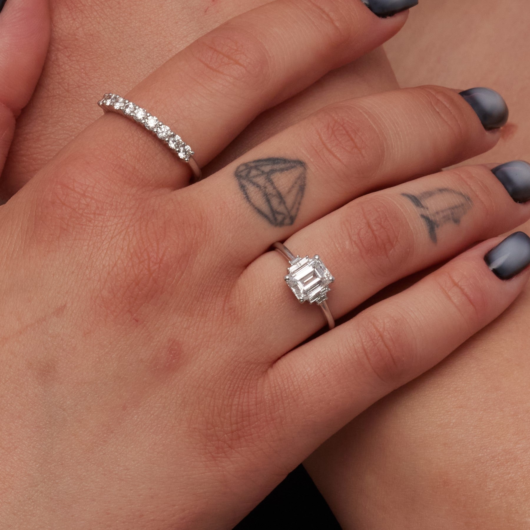 Bright Sky - 1 Carat Natural Emerald & Baguette Cut Diamond Engagement Ring