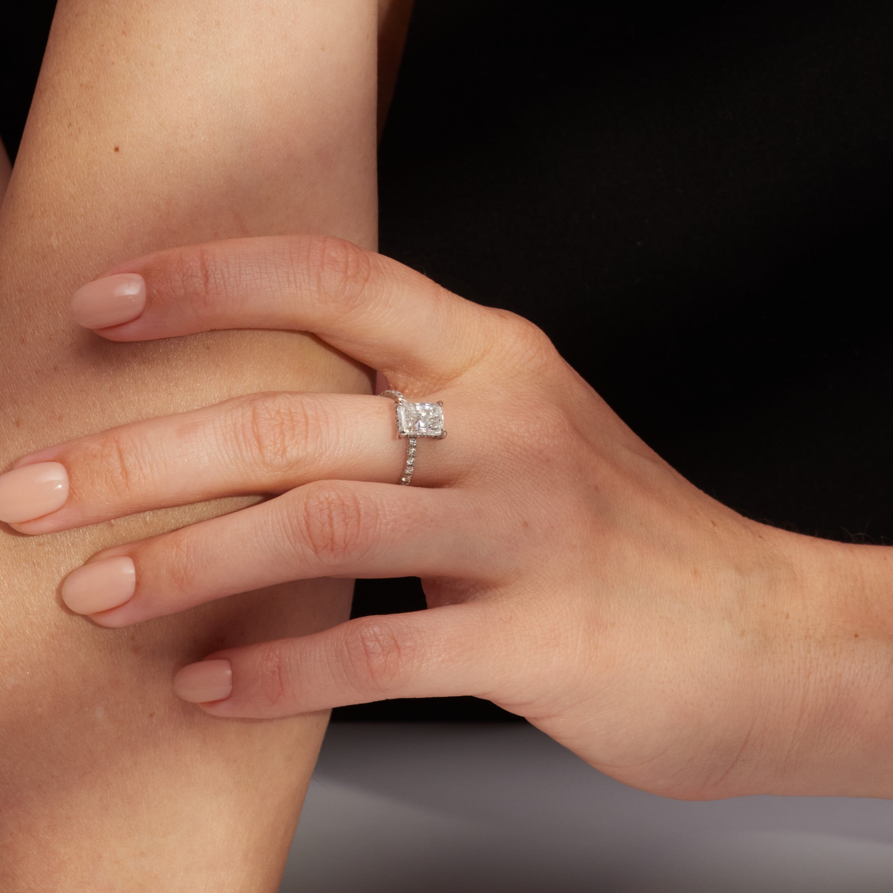 Hidden Halo Natural Radiant  Diamond Engagement Ring Yellow Gold