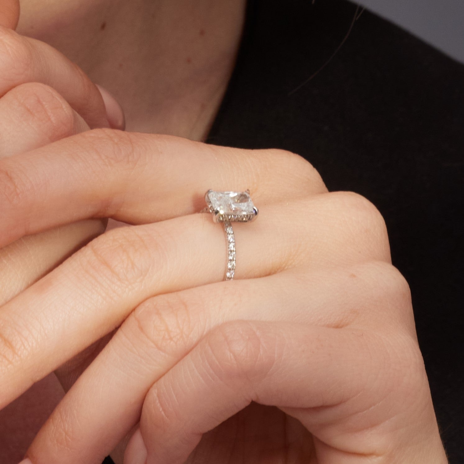 Hidden Halo Natural Radiant  Diamond Engagement Ring