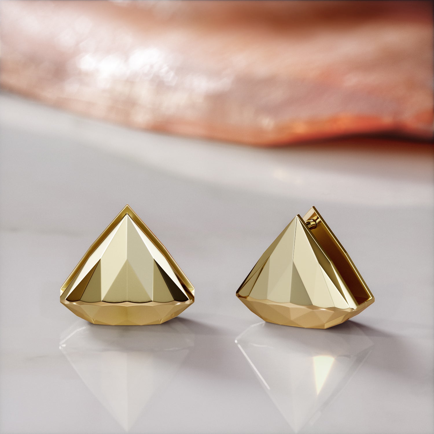 Faceted Matt Solid 14K Yellow Gold Single Earring