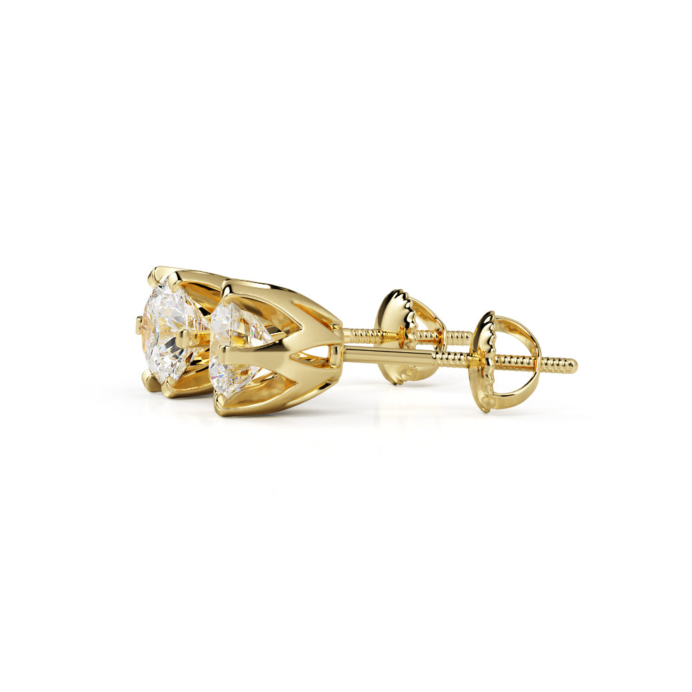 6 Prongs Chunky Solitaire Earrings Natural Diamonds in 14K Gold
