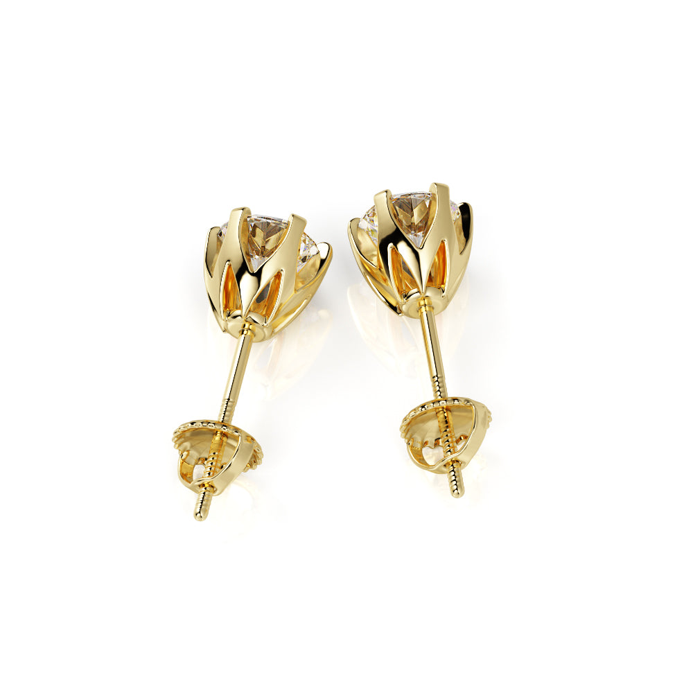 6 Prongs Chunky Solitaire Earrings Natural Diamonds in 14K Gold