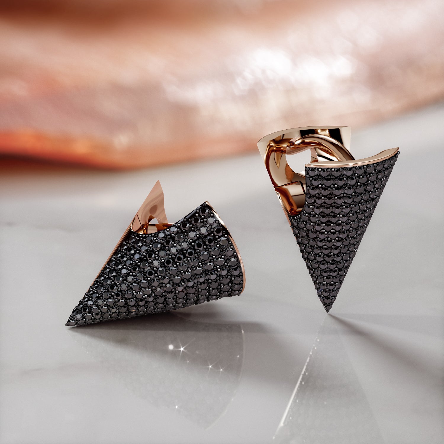 1.5 Carat Cone Natural Black Diamond Lever Back Earrings