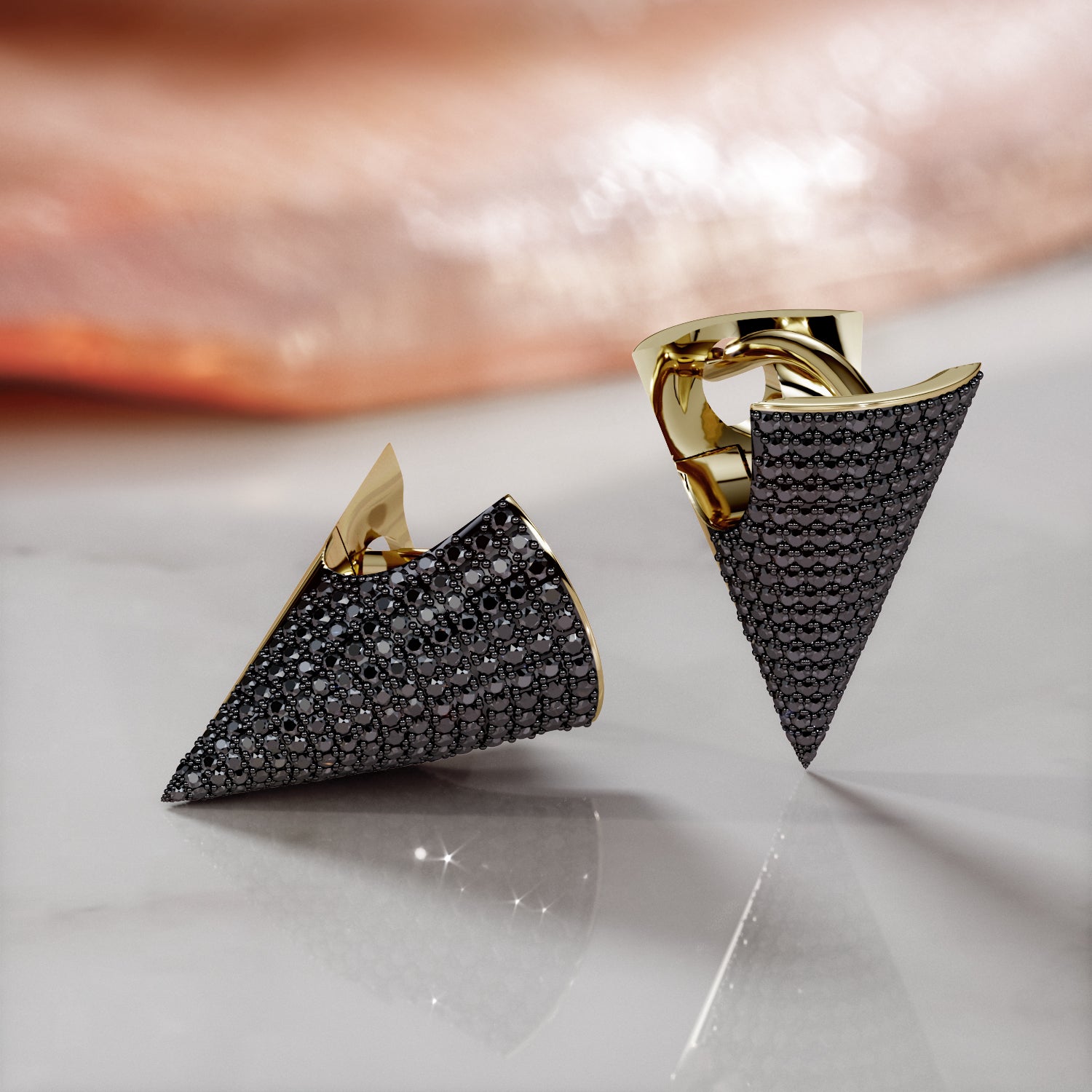 1.5 Carat Cone Natural Black Diamond Lever Back Earrings