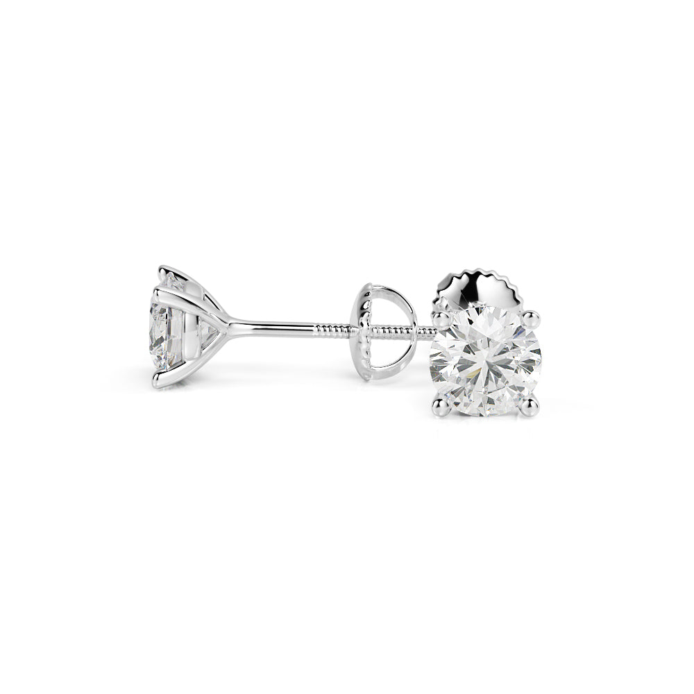 Classic Martini Stud Solitaire Earrings Natural Diamonds in 14K Gold