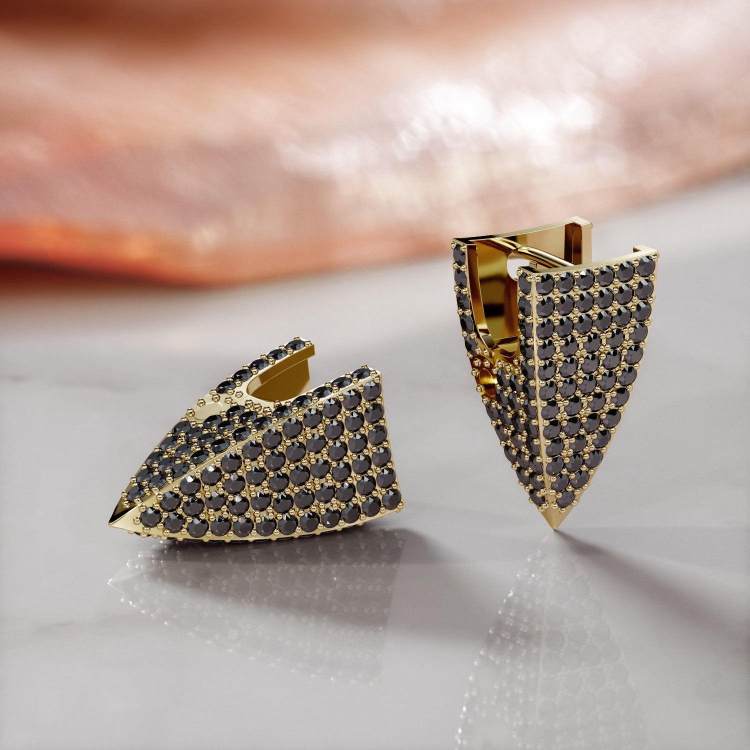 1.64 Carats Black Diamond Spikey Single Lever Back Earring
