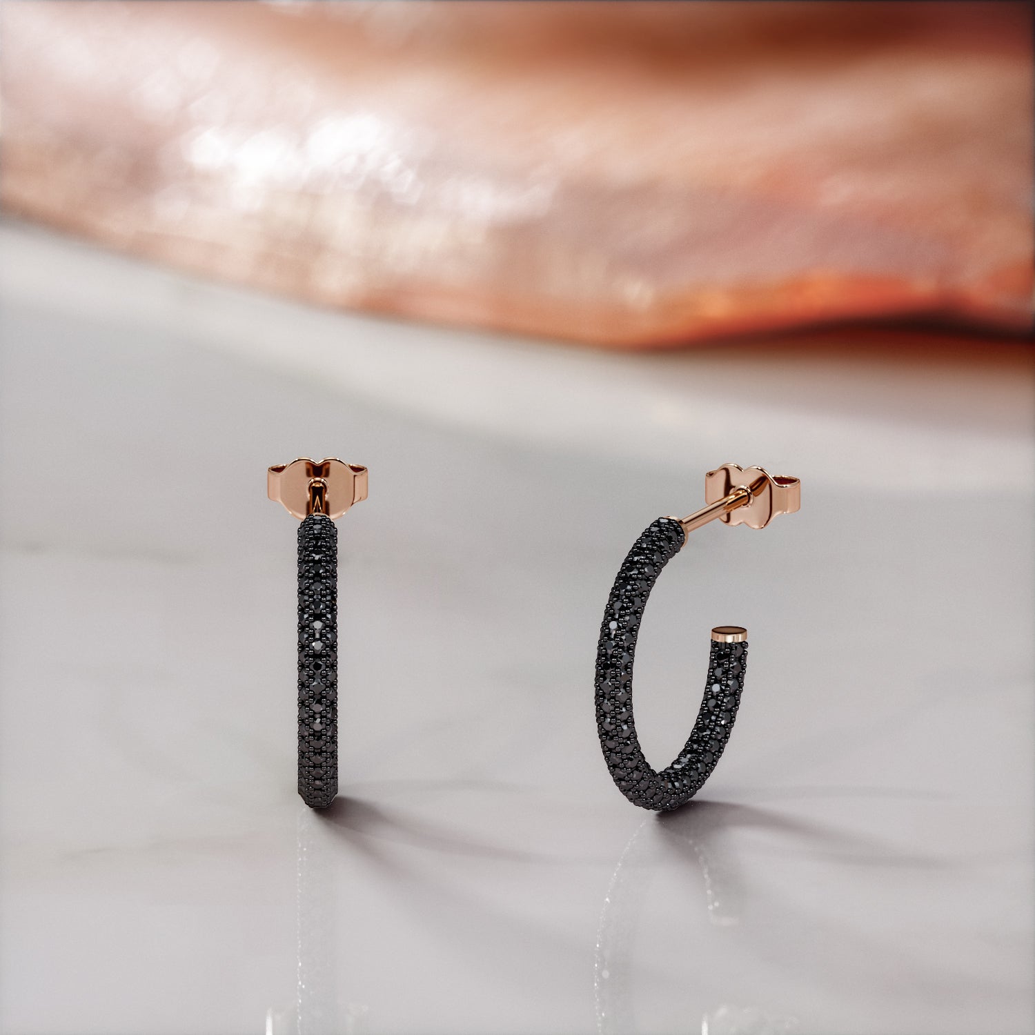 4 Carat Hoop Natural Black Diamond 3-Sided Earrings