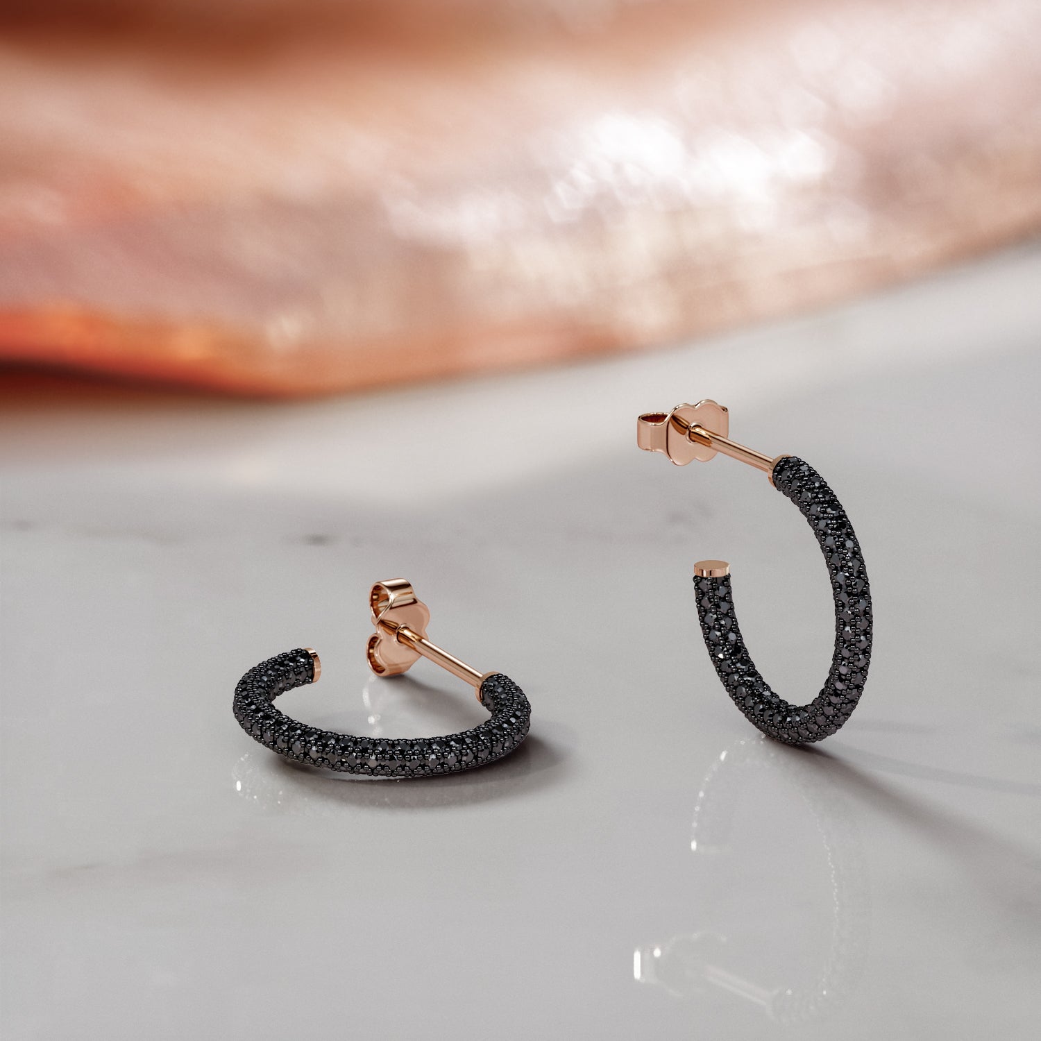 4 Carat Hoop Natural Black Diamond 3-Sided Earrings