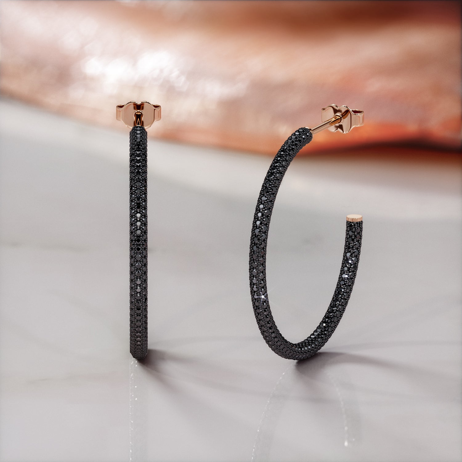 4 Carat Hoop Natural Black Diamond 3-Sided Earrings