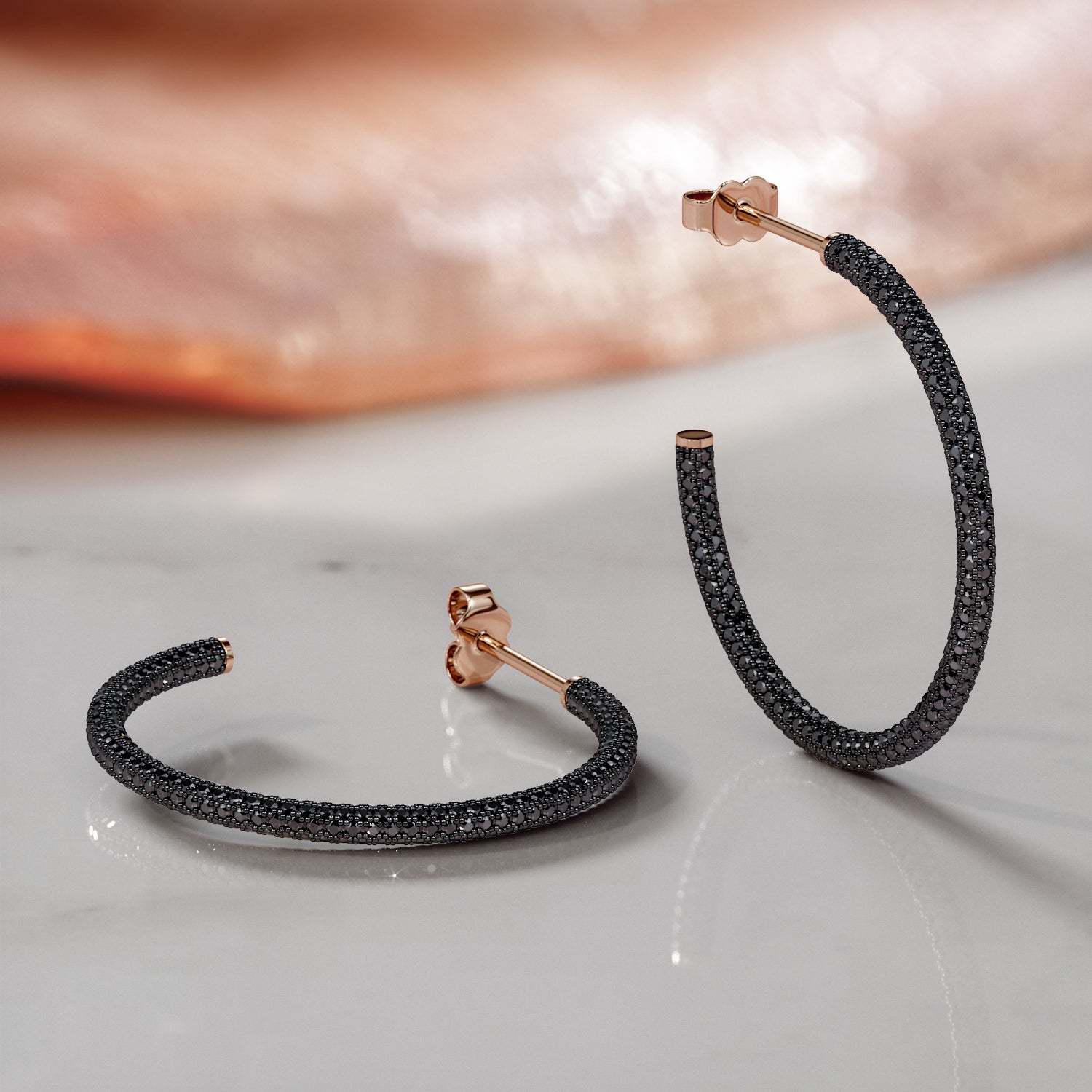 4 Carat Hoop Natural Black Diamond 3-Sided Earrings