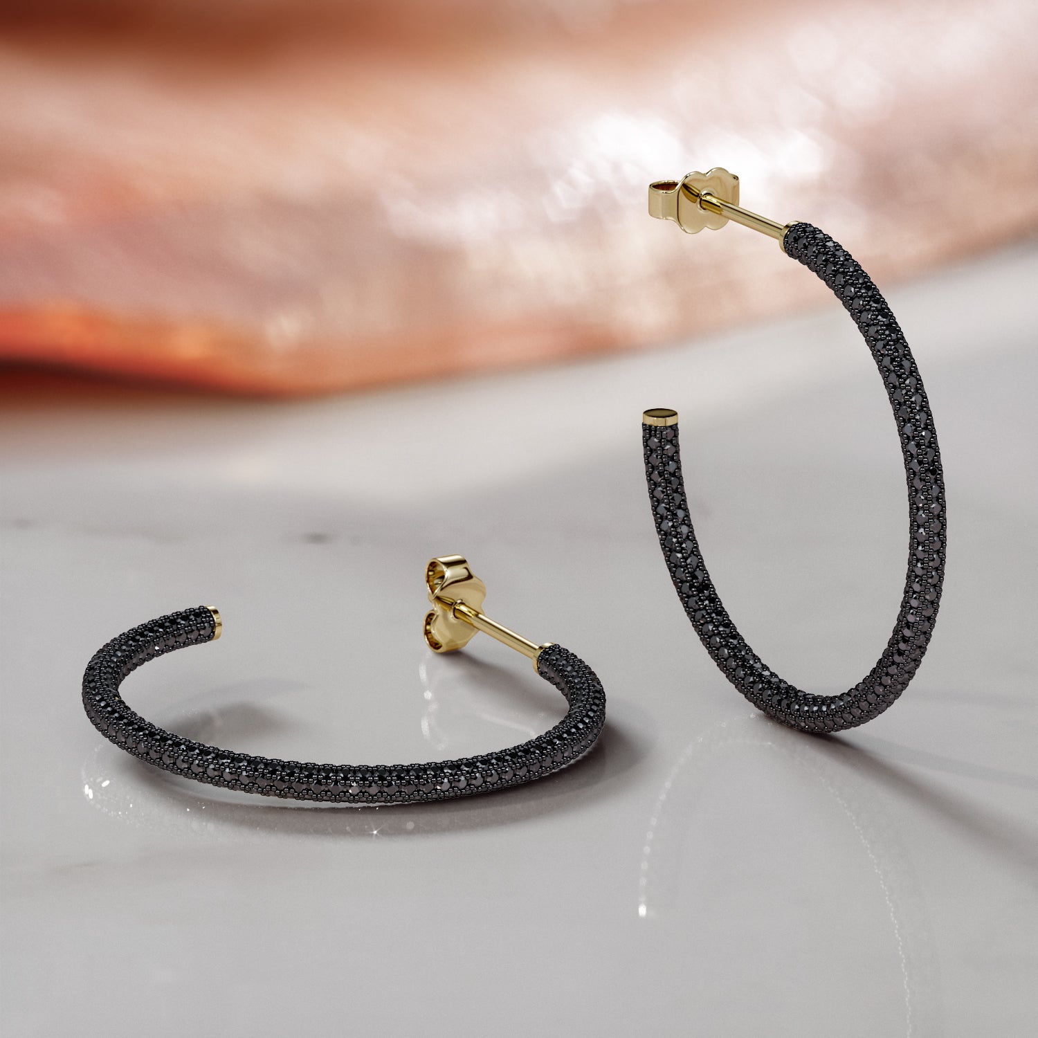 4 Carat Hoop Natural Black Diamond 3-Sided Earrings