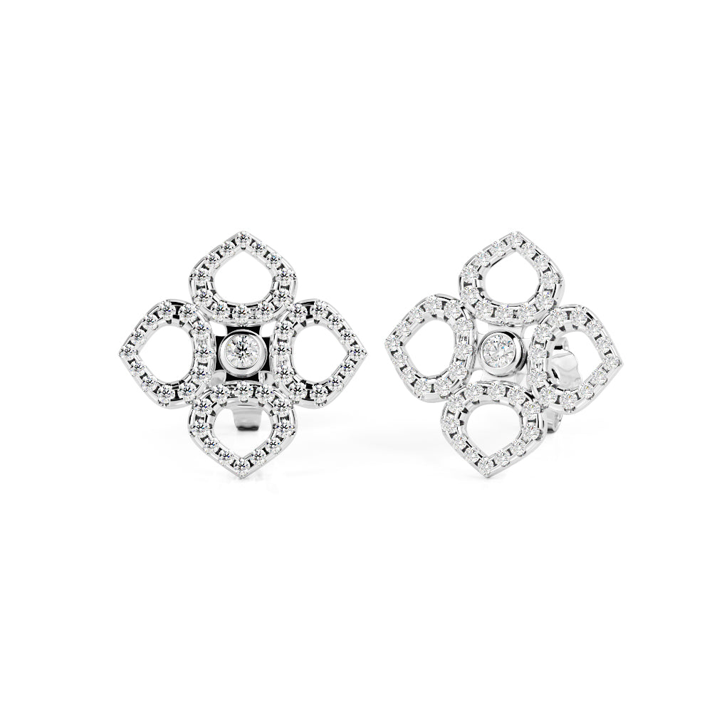 Floral Stud Earrings 1 Natural Diamonds in Yellow Gold