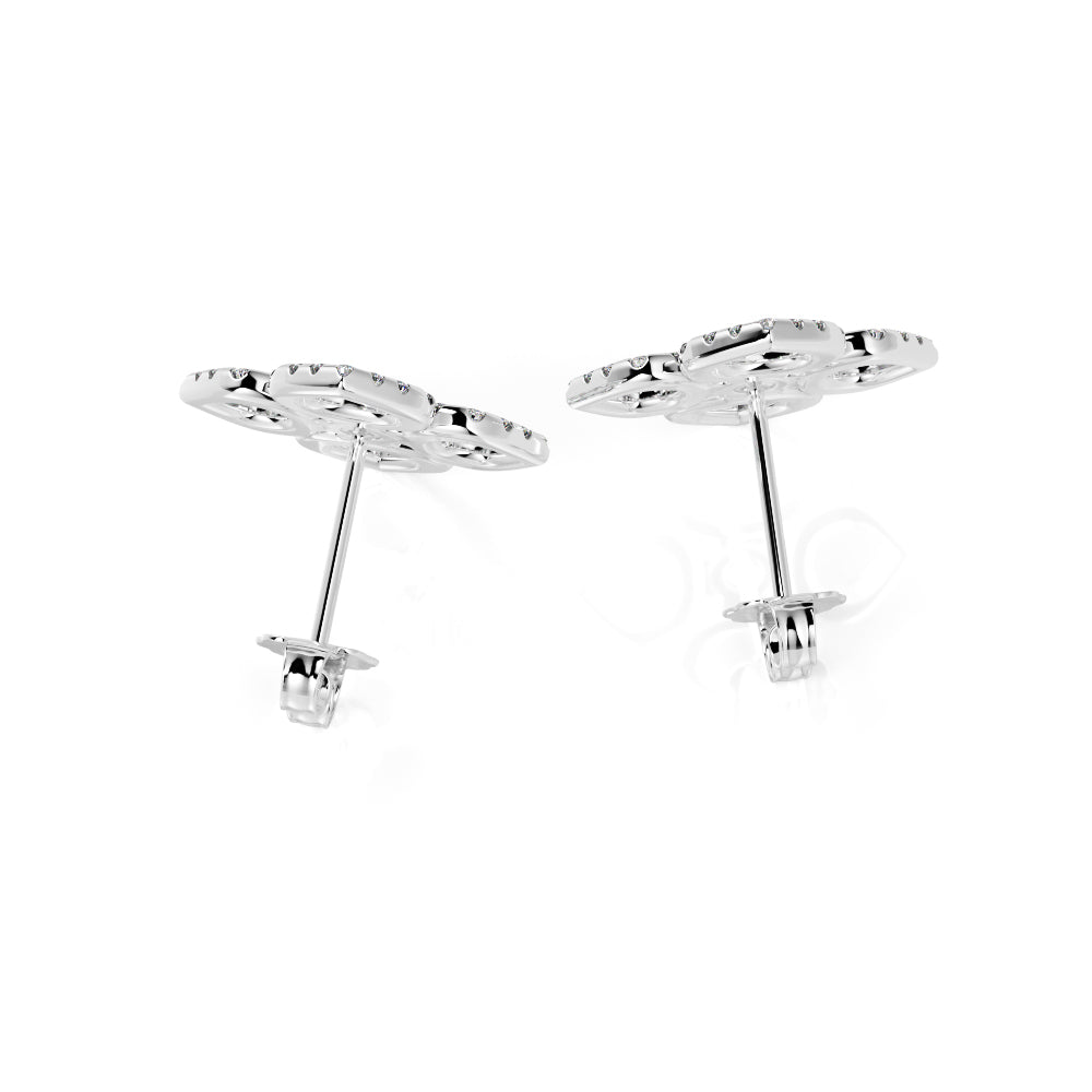 Floral Stud Earrings 1 Natural Diamonds in Yellow Gold