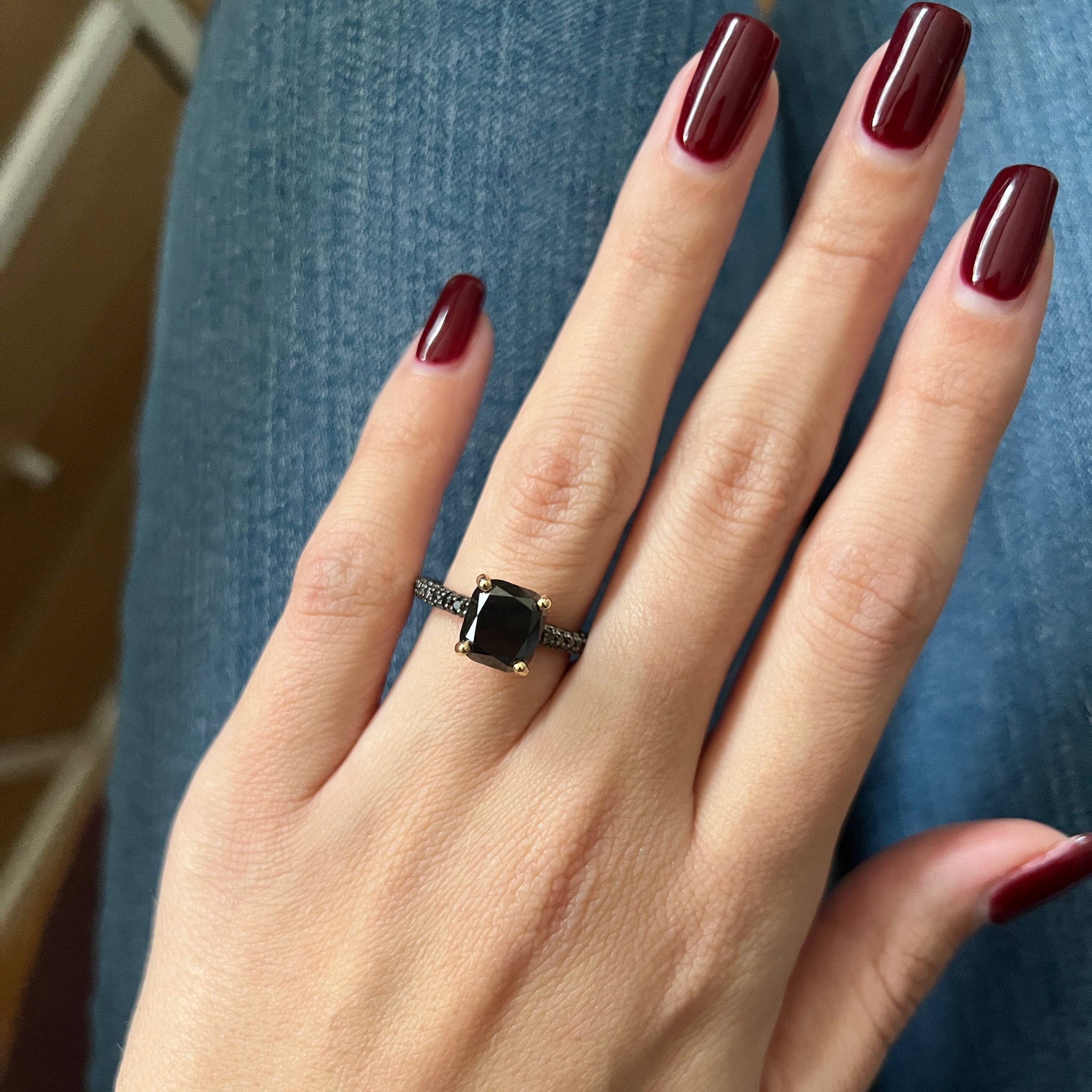 6.44 Carats Three-Sided Natural Black Diamond Cushion