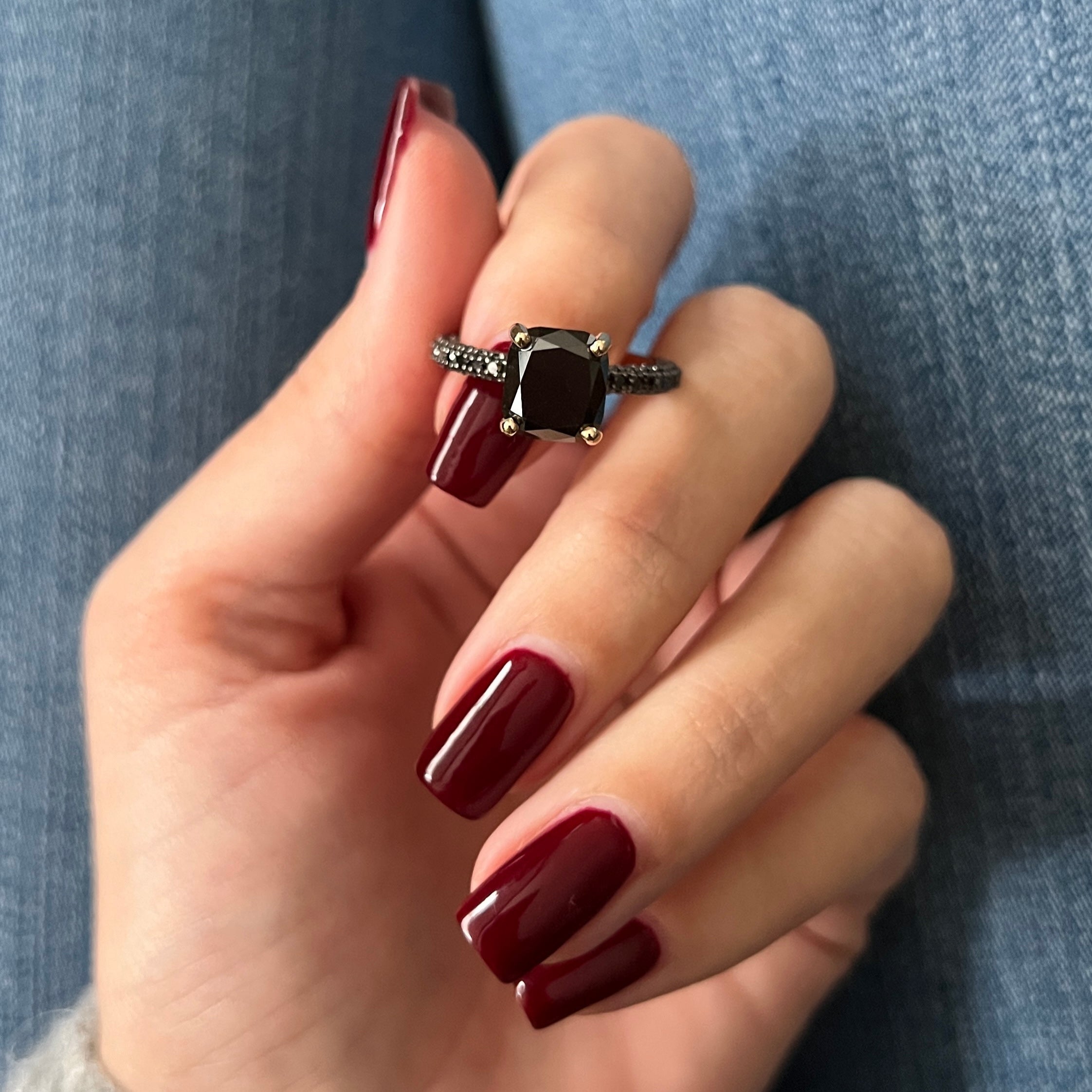 6.44 Carats Three-Sided Natural Black Diamond Cushion