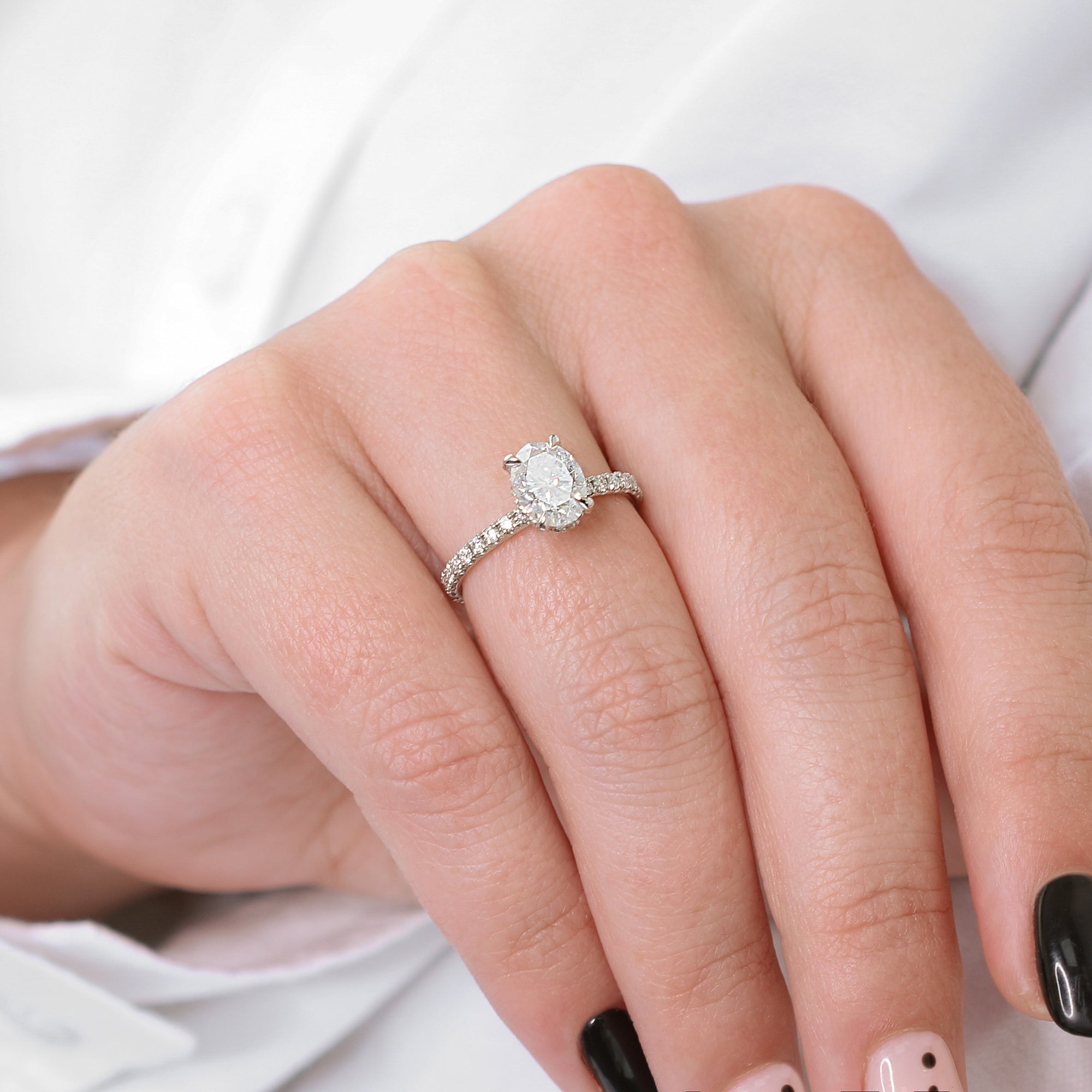 Hidden Halo Natural Oval Cut Diamond Engagement Ring