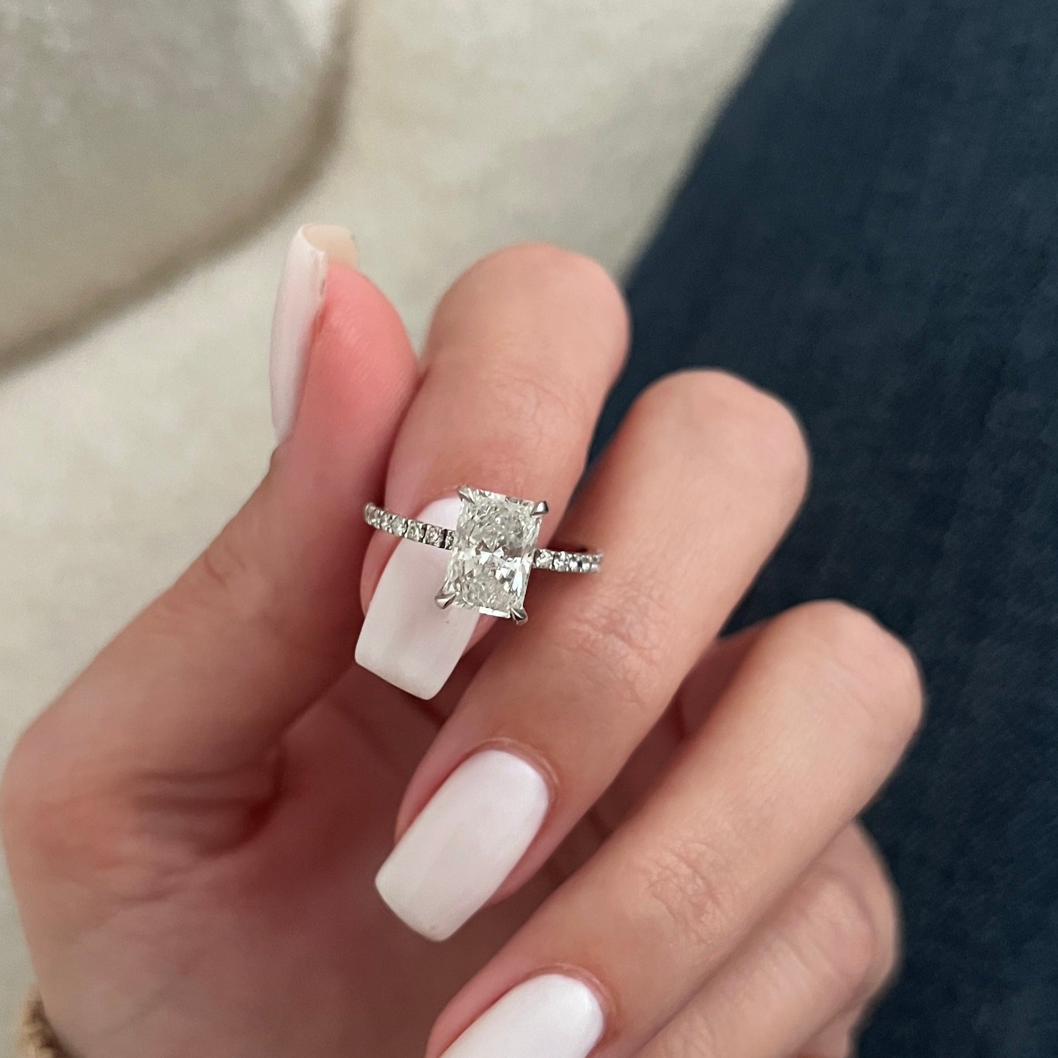 2 Carat Natural Radiant Cut Diamond Hidden Halo Engagement Ring