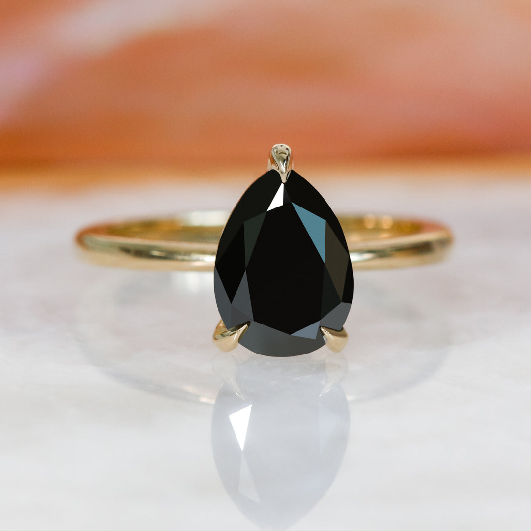 Hidden Halo Natural Black Diamond Pear Engagement Ring