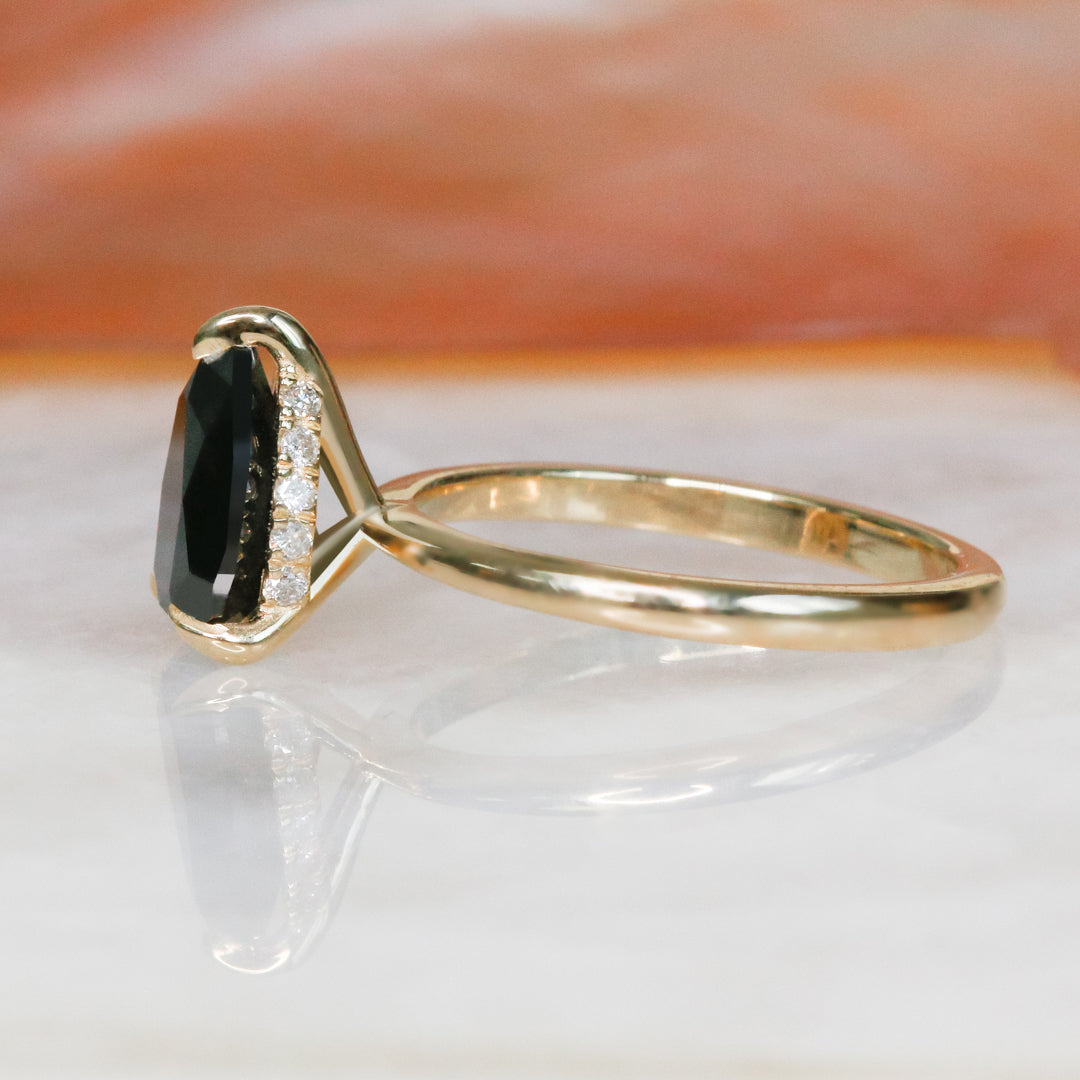 Hidden Halo Natural Black Diamond Pear Engagement Ring