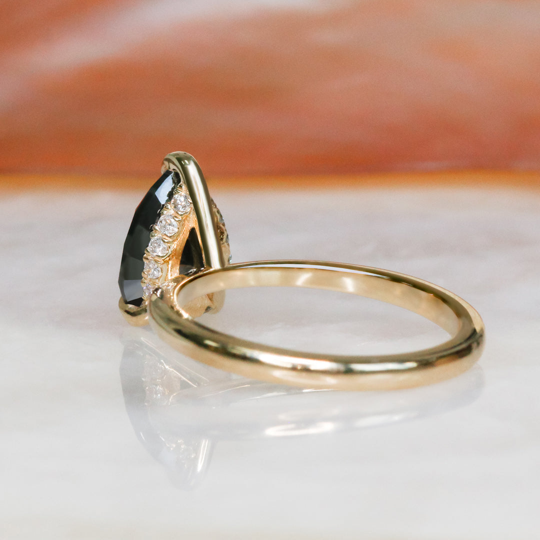 Hidden Halo Natural Black Diamond Pear Engagement Ring