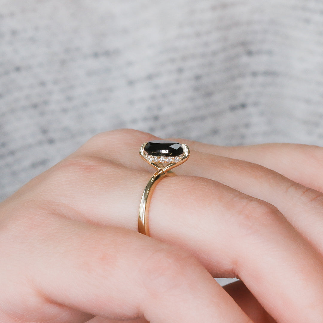 Hidden Halo Natural Black Diamond Pear Engagement Ring
