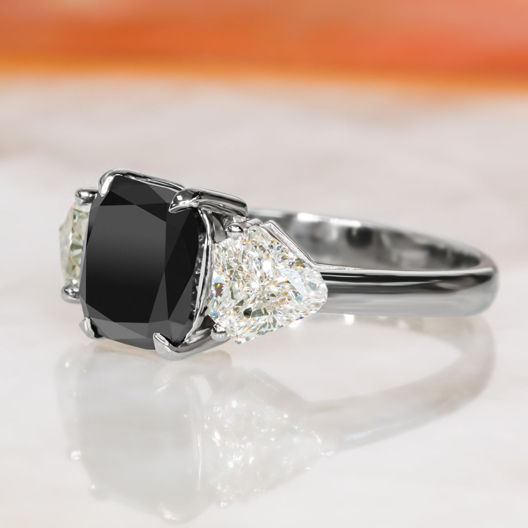 Three Stone  Natural Black Diamond Cushion