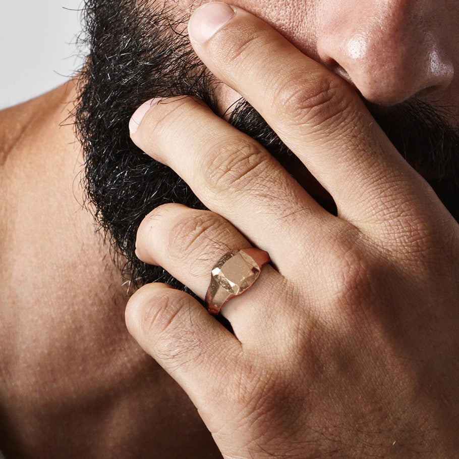14K Diamond Shaped Signet Ring For Men