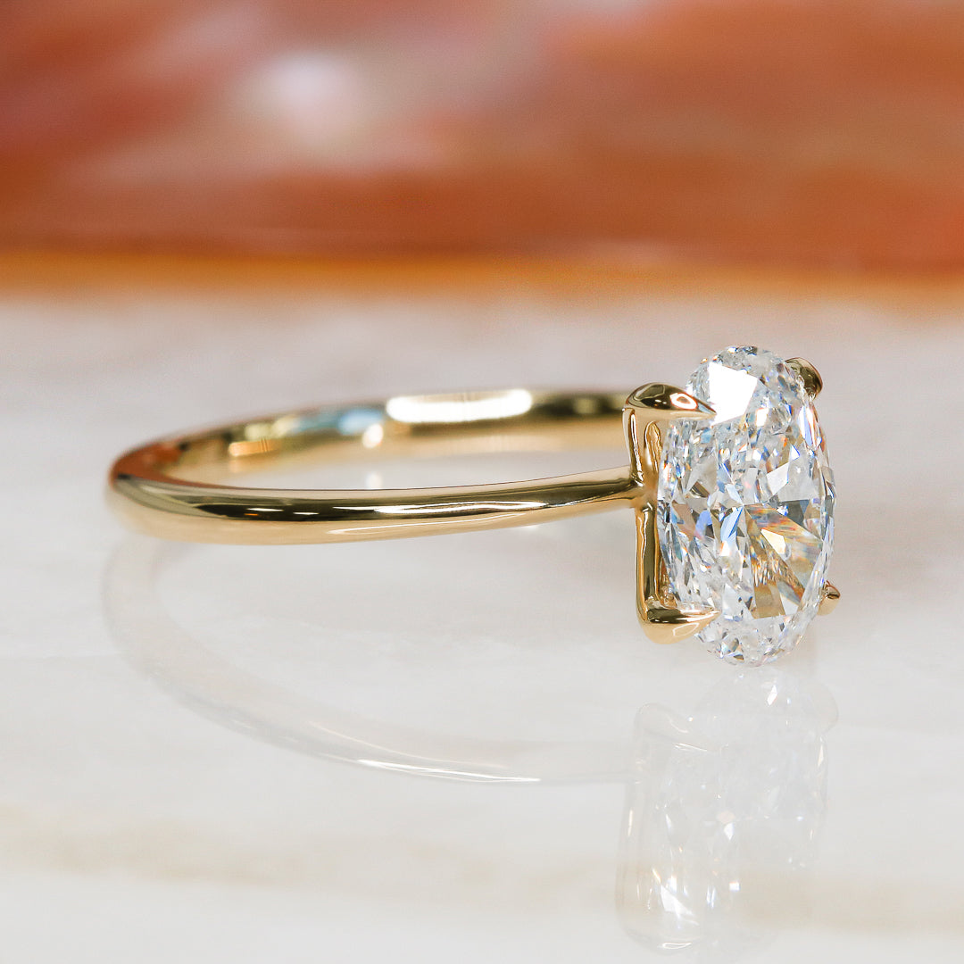 1 Carat Claw Prongs Natural Oval Cut Diamond Engagement Ring
