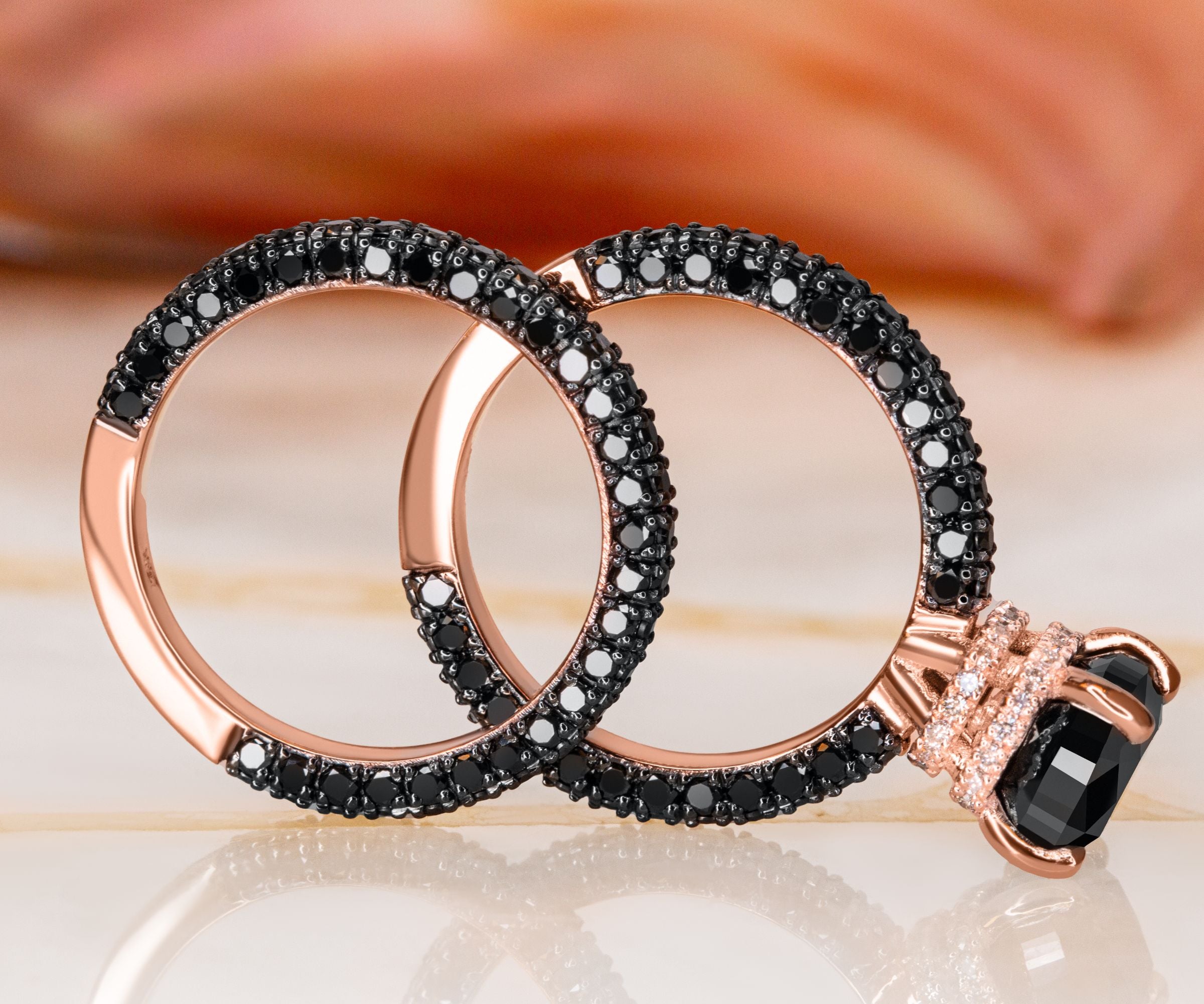 Pave Wedding Ring with Round Cut Natural Black Diamonds Rose Gold