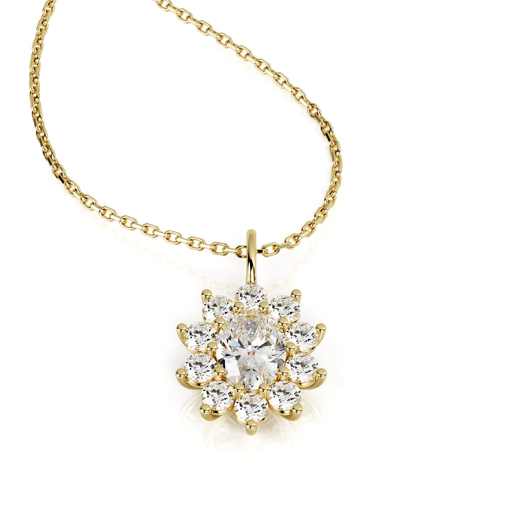 Halo Natural Diamond Flower Pendant with a White Necklace