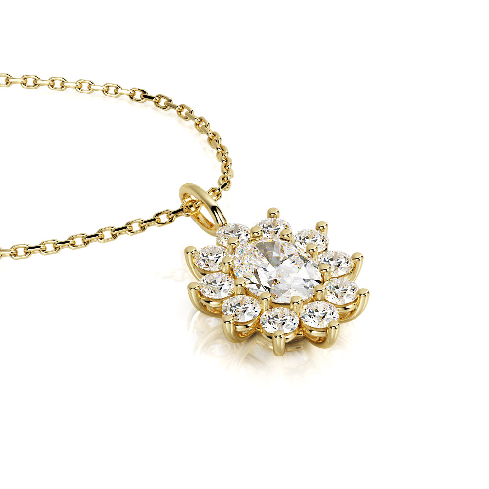 Halo Natural Diamond Flower Pendant with a White Necklace