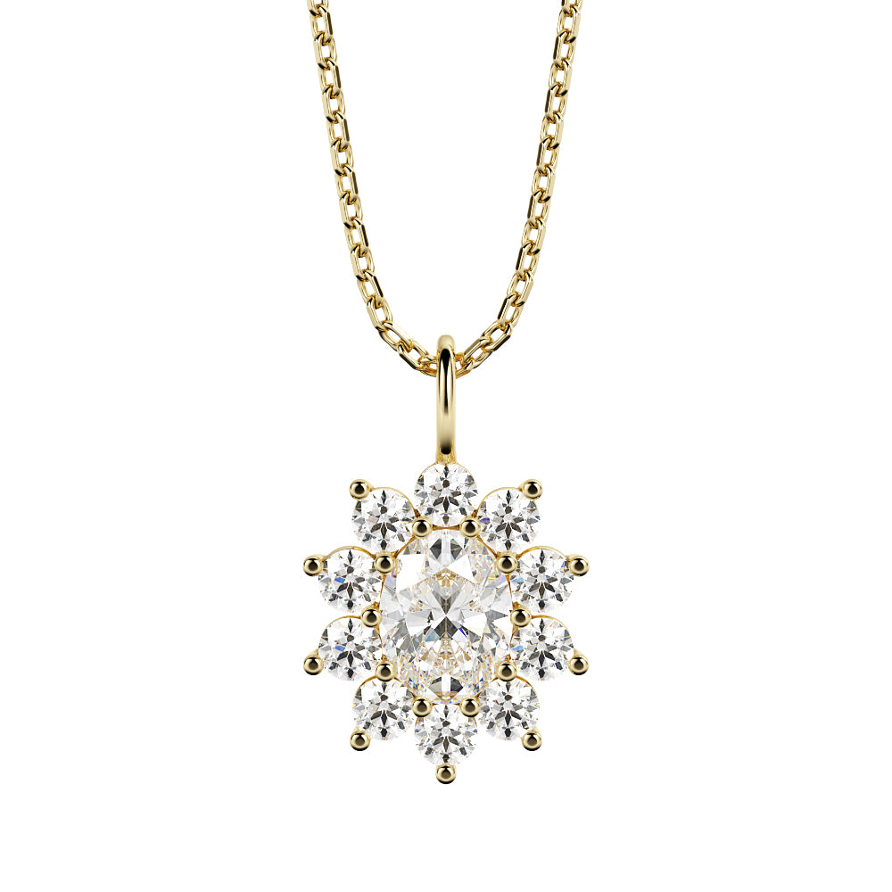 Halo Natural Diamond Flower Pendant with a White Necklace