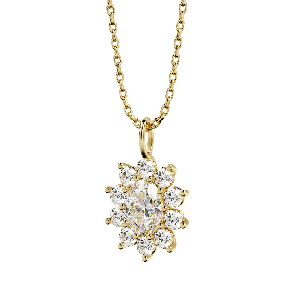 Halo Natural Diamond Flower Pendant with a White Necklace
