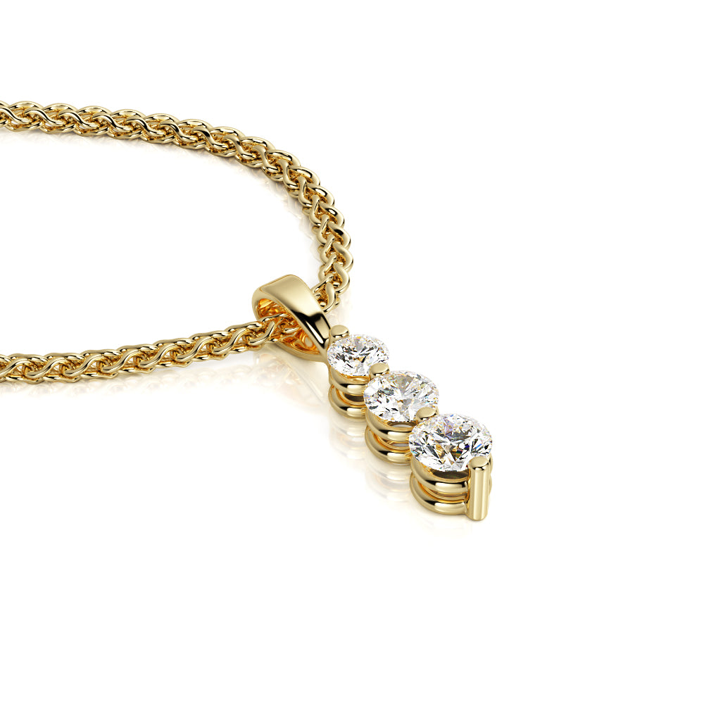 Natural Diamond 3-stone Pendant with a White Necklace
