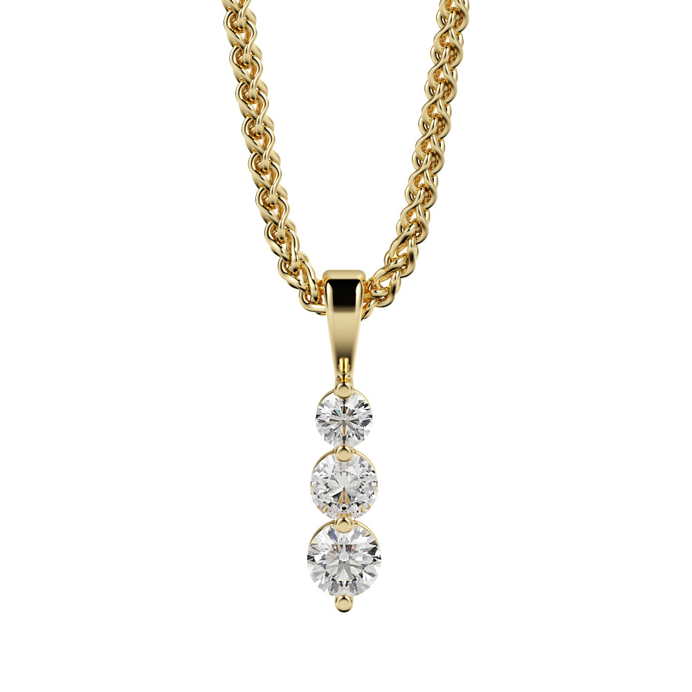 Natural Diamond 3-stone Pendant with a White Necklace