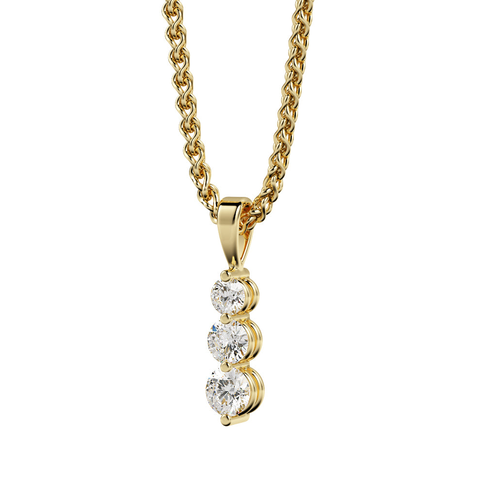 Natural Diamond 3-stone Pendant with a White Necklace