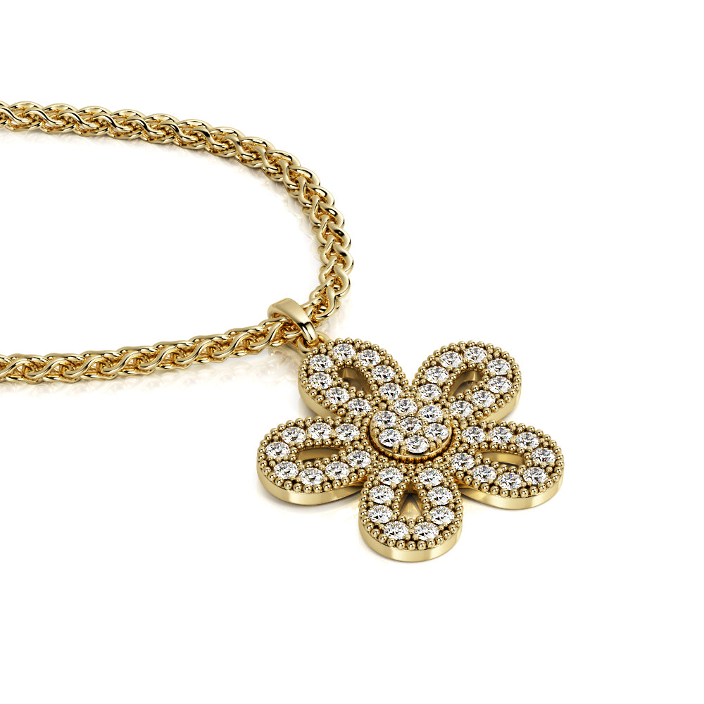 Floral Natural Diamond Pendant with a White Necklace