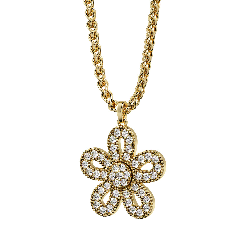 Floral Natural Diamond Pendant with a White Necklace