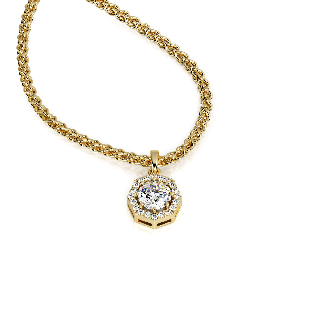 Octagon Natural Diamond Halo Pendant with a White Necklace