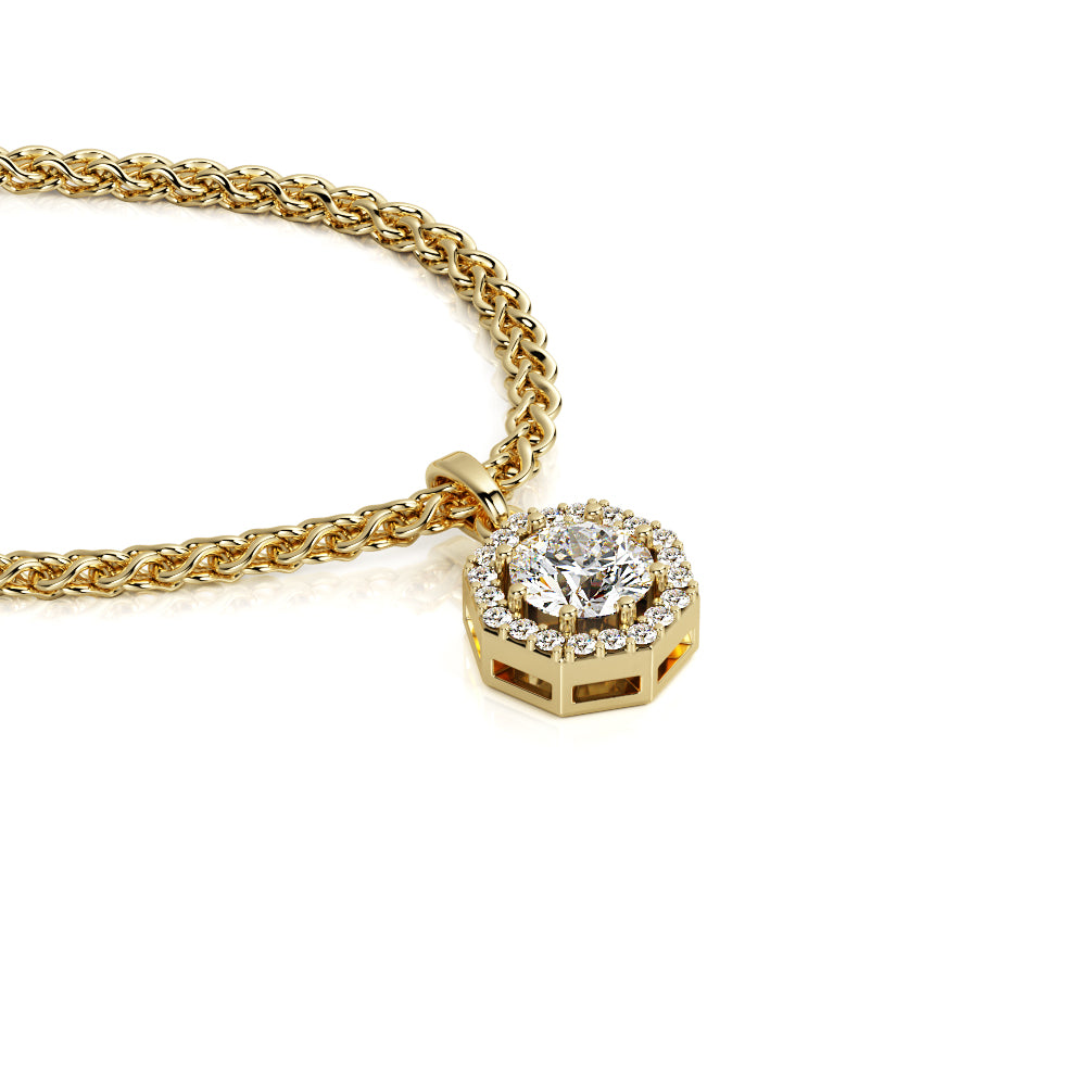 Octagon Natural Diamond Halo Pendant with a White Necklace