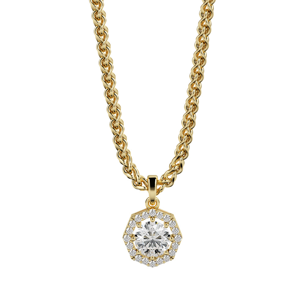 Octagon Natural Diamond Halo Pendant with a White Necklace