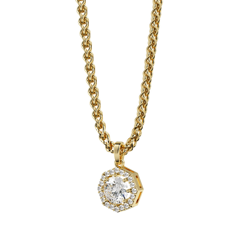 Octagon Natural Diamond Halo Pendant with a White Necklace