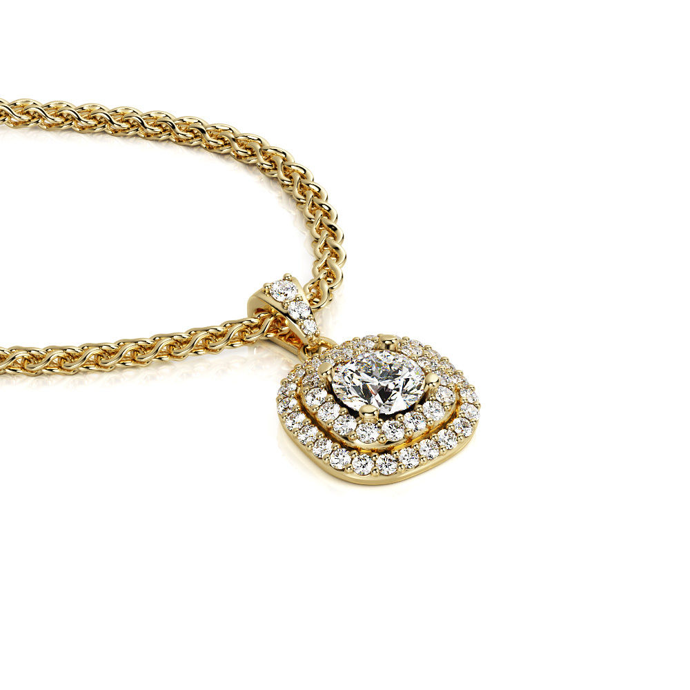 Natural Diamond Double Halo Pendant with a White Necklace