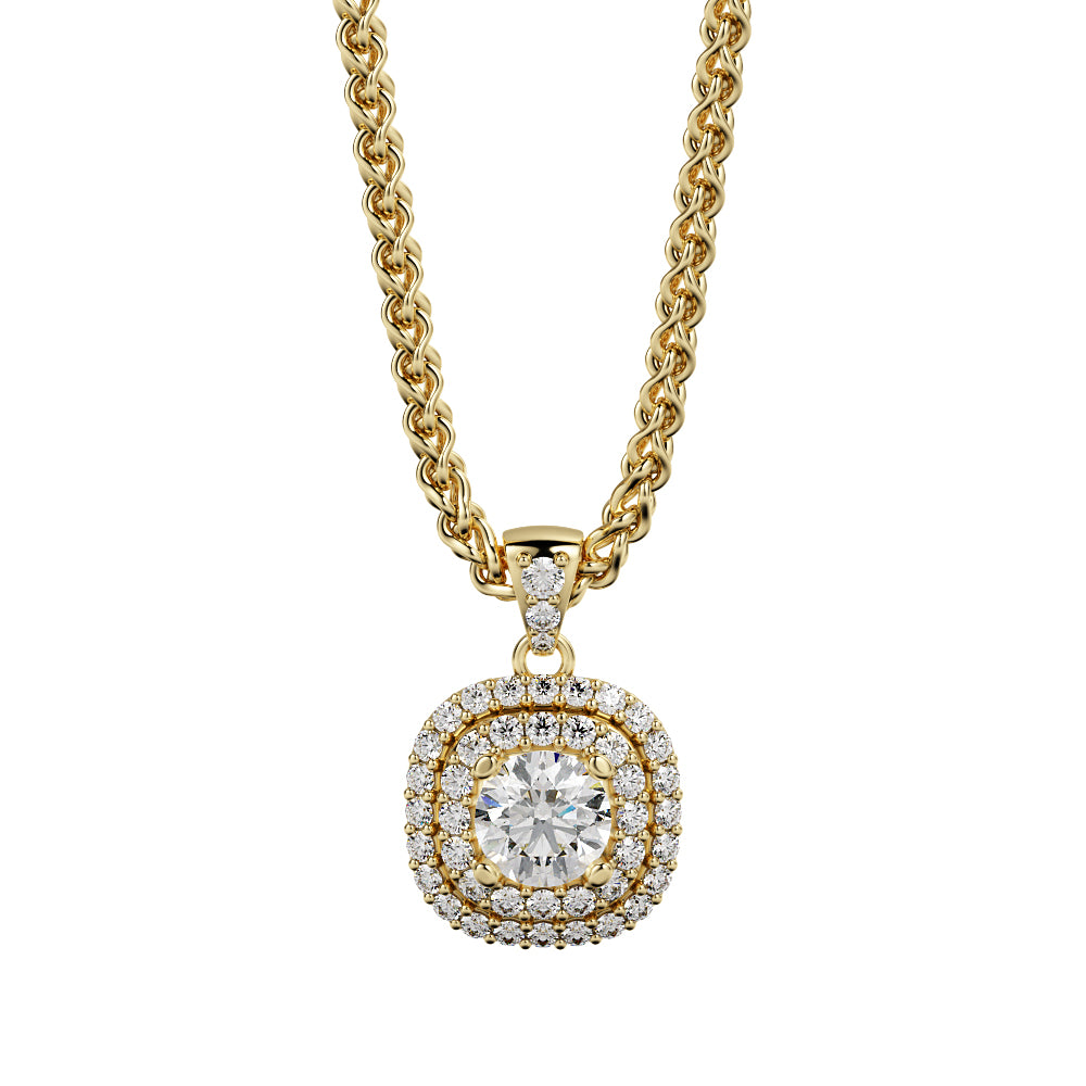 Natural Diamond Double Halo Pendant with a White Necklace