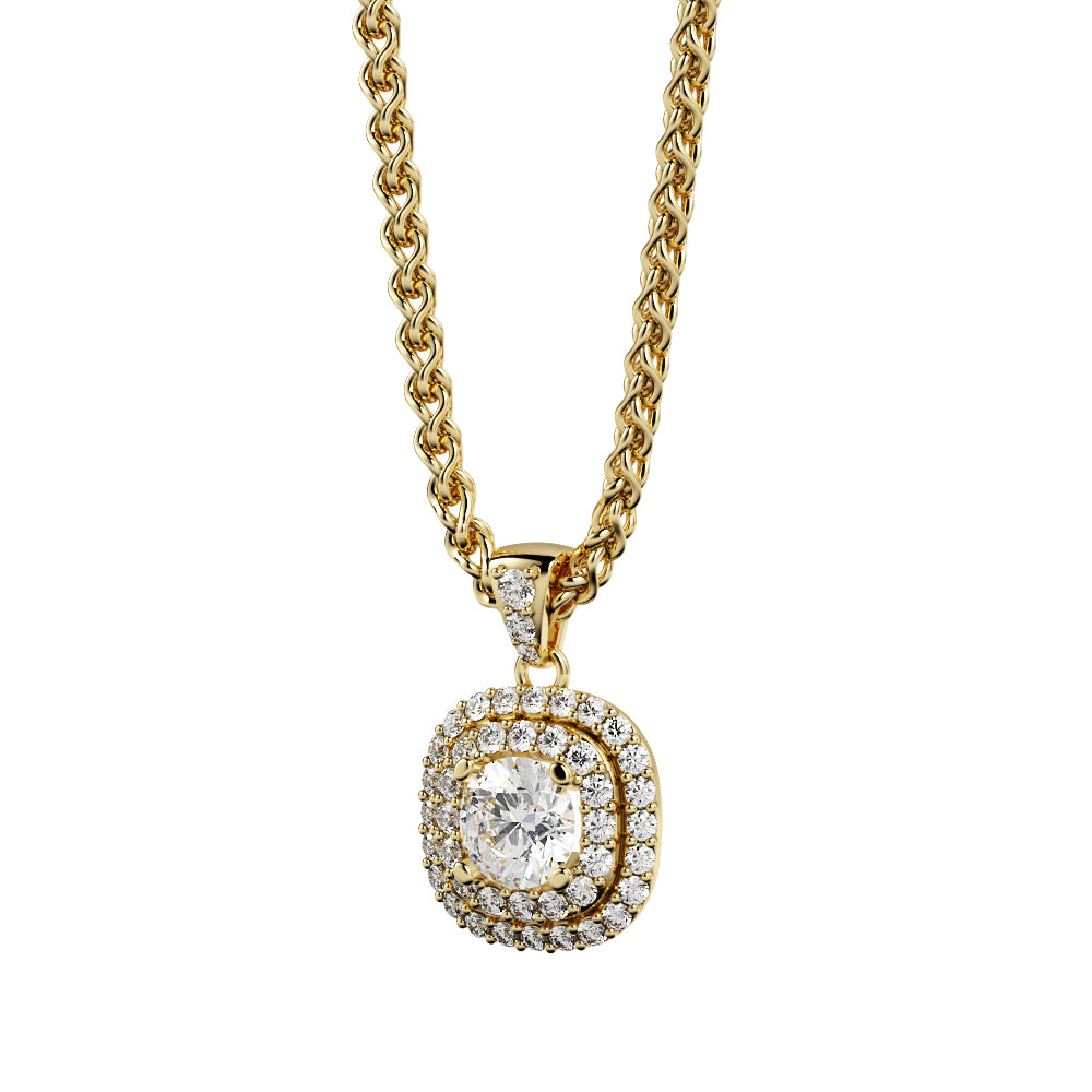 Natural Diamond Double Halo Pendant with a White Necklace