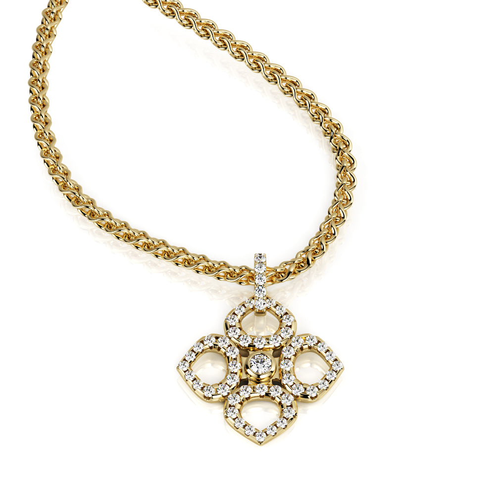 Floral Natural Diamond Clover Pendant with a White Gold Necklace
