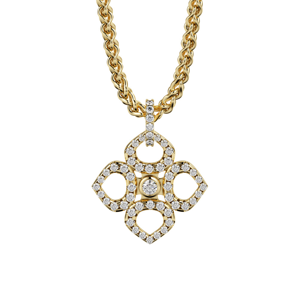 Floral Natural Diamond Clover Pendant with a White Gold Necklace