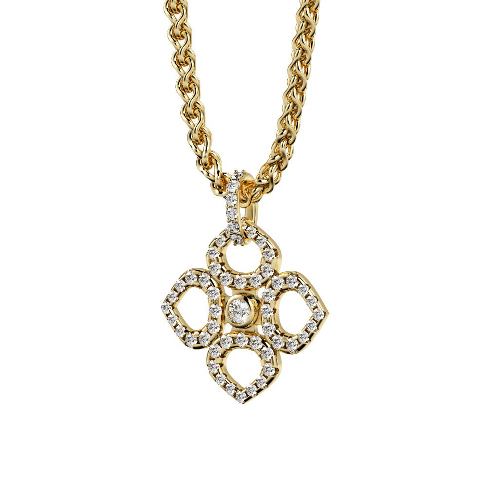 Floral Natural Diamond Clover Pendant with a White Gold Necklace